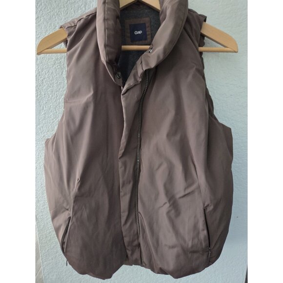 Gap Puffer OliveGreen Lined Pockets Full Zip Women’s Sz M Bubble Sleeveless Vest - Picture 1 of 10